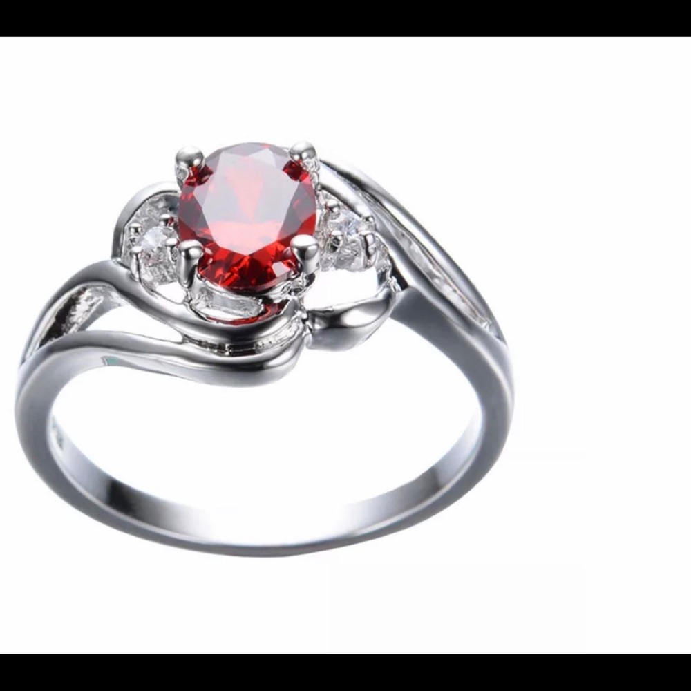 White Gold Filled Marquise Cut Red Ruby CZ Ring